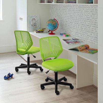 Yaheetech Kids Cute Desk Chair Small Computer Desk Chair for Teens Low-Back Armless Study Chair Swivel Task Chair Bedroom School Chair with Lumbar Support, Green - LeafyLoom