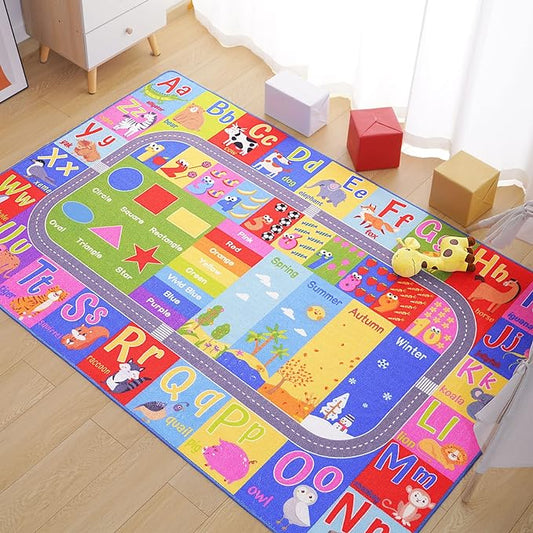 Kids Rugs For Playroom, ABC Alphabet Numbers Classroom Rug, 3x5 Feet Educational Learning and Fun Playroom Rug, Non Slip Nursery Rug, Kids Play Mat for Kids Room, Toddler Classroom and Bedroom - LeafyLoom