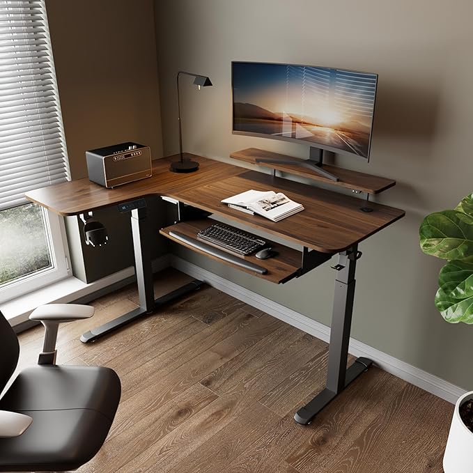 EUREKA ERGONOMIC Standing Desk Electric Adjustable Height (61"x43") Computer Desk with Keyboard Tray, Sit Stand Desk L Shaped Desk for Work/Home Office,Dual Motor,Memory Presets,2 USB/RGB,Walnut/Left - LeafyLoom