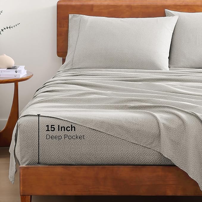 LANE LINEN 100% Organic Cotton California King Sheets Set, 4-Piece Pure Organic Cotton Long Staple Percale Weave Soft Best Bedding Sheets for Bed, Breathable, Fits Mattress Upto 15" Deep - Snowdrop - LeafyLoom