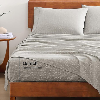 LANE LINEN 100% Organic Cotton Twin XL Sheets Set 3-Piece Pure Percale Soft Bedding Breathable Fits Mattress Upto 15" Deep - Snowdrop - LeafyLoom