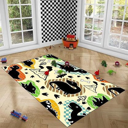 Dinosaur Rugs for Boys Bedroom - Kids Bedroom Rug Dinosaur Pattern Area Rug Kids Play Rugs for Boys Dinosaur Bedroom Decor for Boys Colorful Dinosaur Print Area Rug Kids Rugs for Bedroom,5'×7' - LeafyLoom