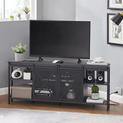 HOMISSUE Corner TV Stand, Corner TV Stand for 55 60 Inch TV, Industrial & Farmhouse Corner Entertainment Center w/Sliding Barn Door, Corner TV Cabinet for Living Room, Grey - LeafyLoom