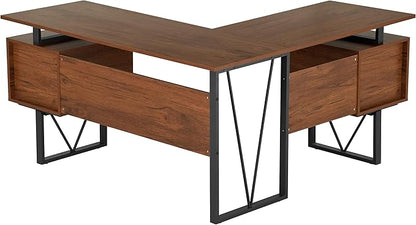 NicBex Laik-DW-00045-DX Desks, 59" W x 57.75" D x 30" H, Walnut - LeafyLoom