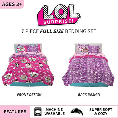 Franco Kids Bedding Super Soft Comforter and Sheet Set with Sham, 7 Piece Full Size, LOL Surprise - LeafyLoom