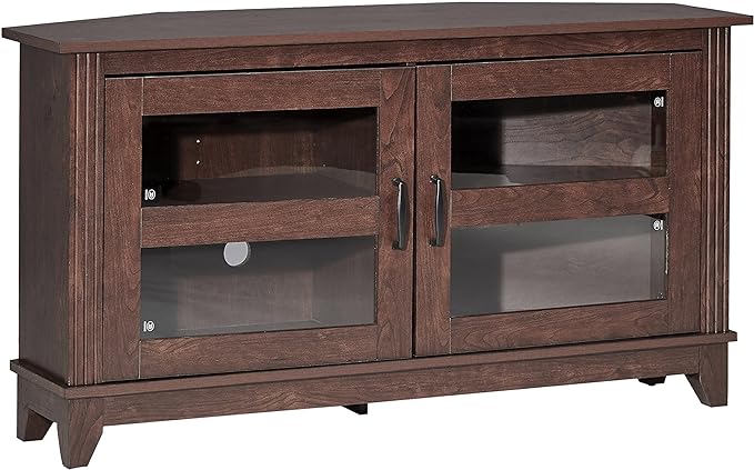 ROCKPOINT Modern Farmhouse 44inch Corner Universal TV Stand Living Room Storage Console, Entertainment Center,Brown - LeafyLoom