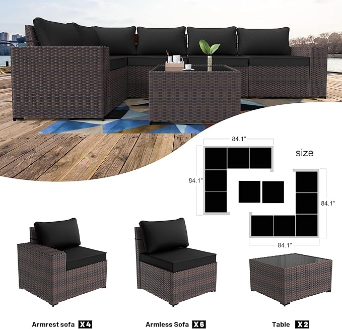 Kullavik 12PCS Outdoor Patio Furniture Set PE Wicker Rattan Sectional Sofa Patio Conversation Sets,Black - LeafyLoom