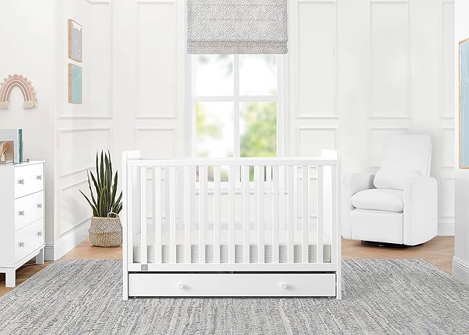 GAP babyGap Graham 4-in-1 Convertible Crib with Storage Drawer - Greenguard Gold Certified, Bianca White - LeafyLoom