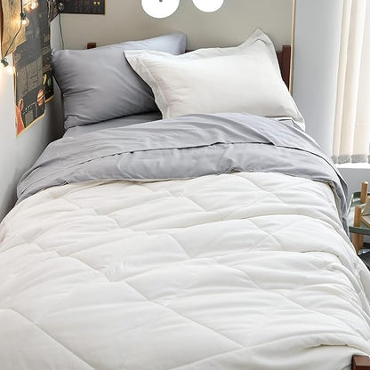 Bedsure White Twin XL Comforter Sets - 5 Pieces Reversible White Twin XL Bedding Sets with Comforters, Sheets, Pillowcase & Sham, Twin XL Bed Sets for College - LeafyLoom