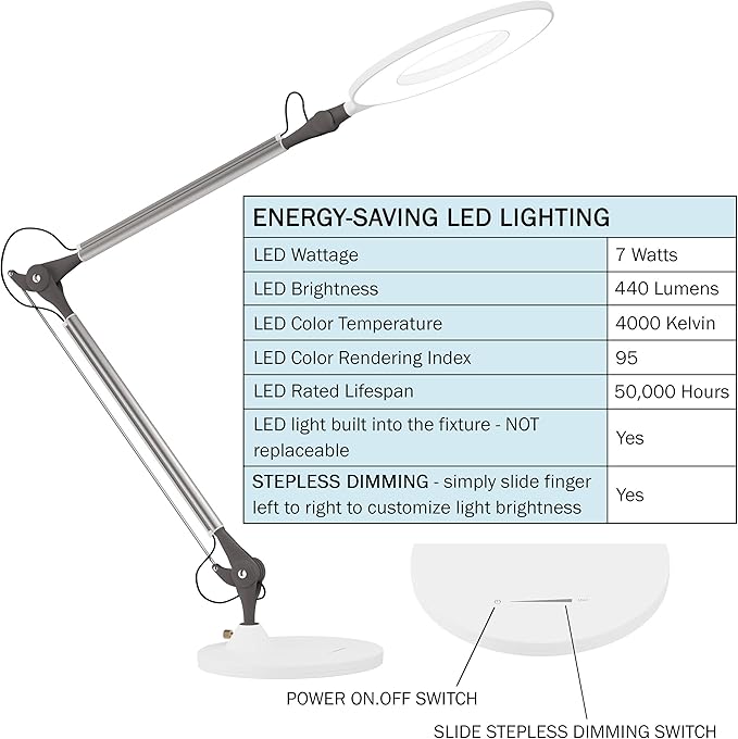 Lavish Home LED Desk Lamp - Swing Arm Architect Lamp - Adjustable Natural Sun Lighting for Home Office, Bedroom, or Dorm Room (White) - LeafyLoom