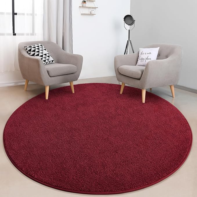 Round Area Rugs for Bedroom Living Room, 5x5 Rose Red Super Soft Comfy Thickened Memory-Foam Indoor Circle Carpets, Modern Aesthetic Minimalist Carpet for Boys Girls Adults Nursery Home Décor - LeafyLoom