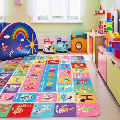 IMIKEYA Kids Play Rug Mat Playmat with Colorful Pattern, Playtime Collection ABC Alphabet, Seasons, Months, Fruit and Shapes Educational Area Rug for Kids Playroom Bedrooms, 78.7 x 59 Inch - LeafyLoom