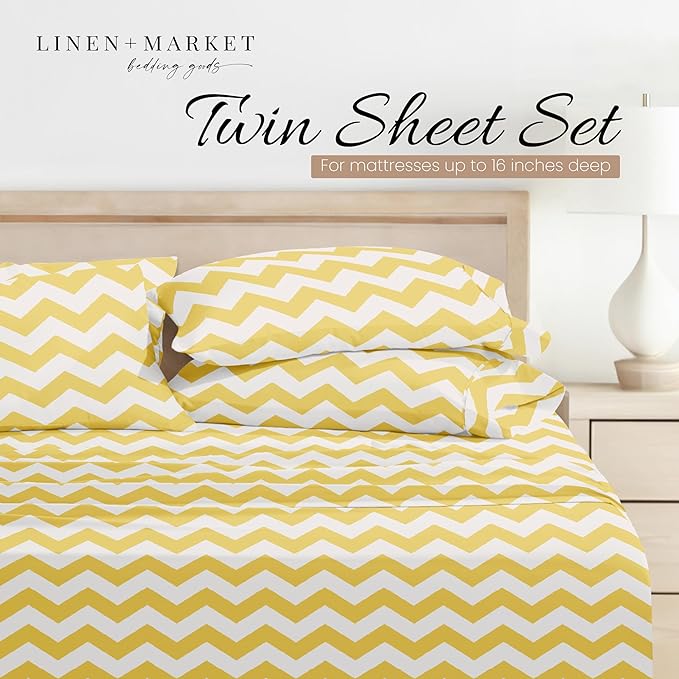 Linen Market 3 Piece Twin Bedding Sheet Set (Yellow Arrow) - Sleep Better Than Ever with These Ultra-Soft & Cooling Bed Sheets for Your Twin Size Bed - Deep Pocket Fits 16" Mattress - LeafyLoom