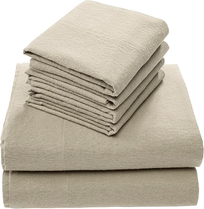 Comfort Spaces Cotton Flannel Breathable Warm Deep Pocket Sheets with Pillow Case Bedding, Full, Tan Solid 4 Piece - LeafyLoom