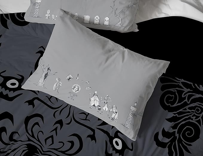 Jay Franco Disney Haunted Mansion Happy Haunts Damask 7 Piece Full Bed Set - includes Reversible Comforter & Sheet Set - Super Soft Fade Resistant Microfiber - (Official Disney Product) - LeafyLoom