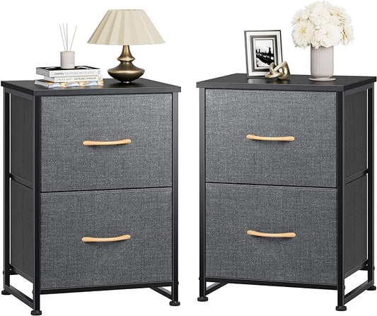 Nicehill Nightstand Set of 2, Nightstands for Bedroom with Drawers, Small Dresser with Drawers, Bedside Table Bedside Furniture, Night Stand End Table with Storage Drawers for Bedroom, Dark Grey - LeafyLoom