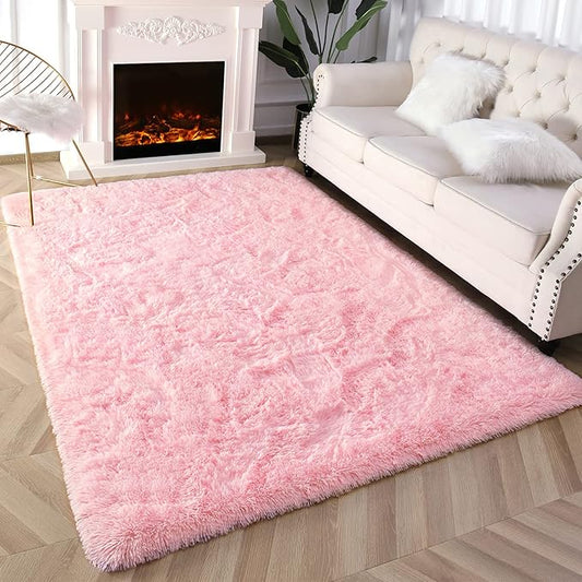 Super Soft Fluffy Shaggy Rugs 6x9 Feet for Living Room Bedroom, Fuzzy Plush Area Rugs for Girls Kids Room Nursery Home Decor, Furry Dorm Rug Cute Non-Slip Indoor Floor Carpet, Baby Pink - LeafyLoom