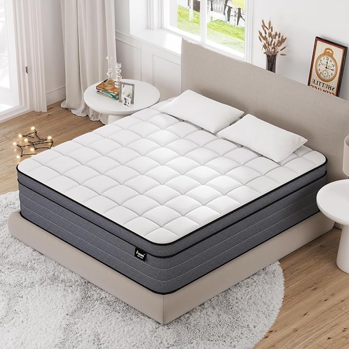 King Size Mattress,14 Inch Hybrid Mattress King Size in a Box with Gel Memory Foam and Pocket Springs, Pressure Relief & Upgraded Support, Firm - LeafyLoom