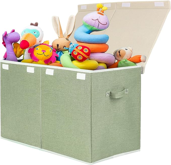 popoly Large Toy Box Chest with Lid, Collapsible Sturdy Toy Bin Storage Organizer Boxes Baskets for Kids, Boys, Girls, Nursery, Playroom, 25"x13" x16" - LeafyLoom