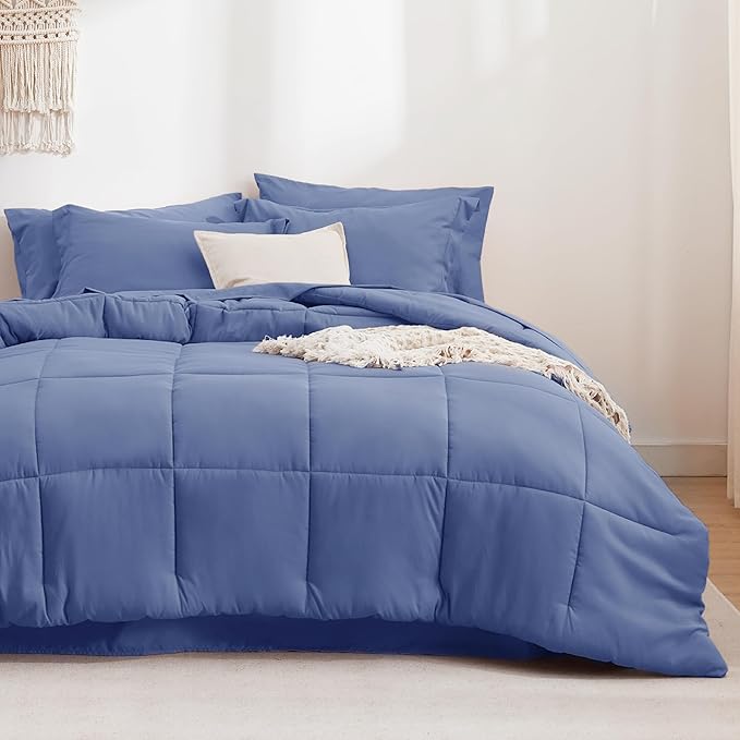 Bedsure Infinity Blue King Size Comforter Set - 7 Pieces Solid King Bed in a Bag, King Bed Set Infinity Blue with Comforters, Sheets, Pillowcases & Shams - LeafyLoom