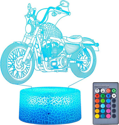 LED Motorcycle Night Light Motorbike 3D Illusion Lamp for Kid, 16 Colors Changing USB/Battery Operated Touch Sensor with Remote Desk Table Lamp Car Toy Decor for Bedroom Boy Men Birthday Gift - LeafyLoom