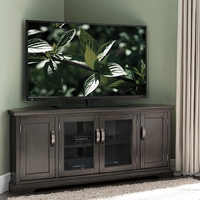 Leick Home 84386 Corner TV Stand with Enclosed Storage For 65" TV's, Riverstone Gray - LeafyLoom