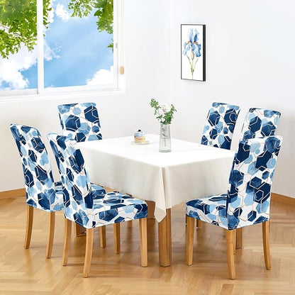 Gibelle Dining Room Chair Covers Set of 6, Soft Stretch Kitchen Chair Covers Slipcover Protector, Removable Washable Geometric Parson Chair Covers 6 Pack, Navy Blue Gibelle