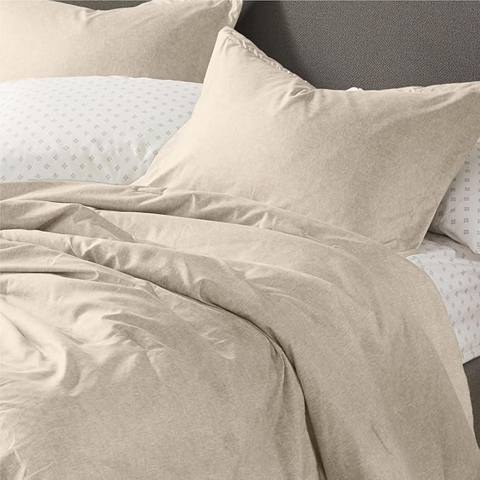 7 Pieces Beige Bedding Sets with Comforter, Modern Farmhouse Bed in a Bag Queen Size, Solid Lightweight Comforter Set with Sheets, Pillowcases & Shams - LeafyLoom