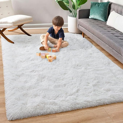 Super Soft Fluffy Shaggy Rugs 6x9 Feet for Living Room Bedroom, Fuzzy Plush Area Rugs for Girls Kids Room Nursery Home Decor, Furry Dorm Rug Cute Non-Slip Indoor Floor Carpet, Cream White - LeafyLoom