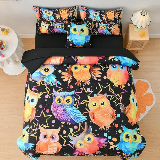 DORCAS Cute Owl Twin Comforter Boys Girls Bedding Sets Twin 6 Pieces Animal Bed-in-A-Bag Twin with Comforter,Sheets,Pillowcases for Kids - LeafyLoom