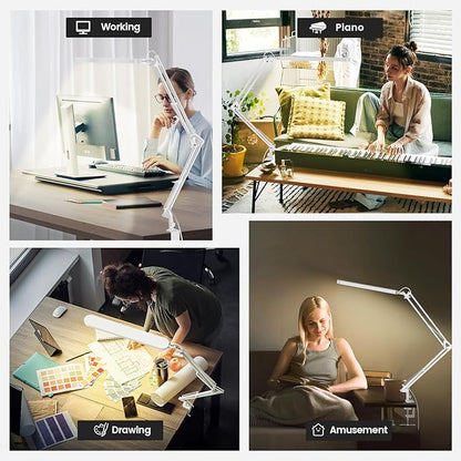 SKYLEO Desk Lamp - 31.5" Desk Light - 5 Color Modes X 11 Brightness Levels - Adjustable Swing Arm - Timmer & Memory Function - 12W Study Lamp - White - LeafyLoom