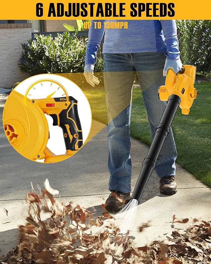 Leaf Blower, Cordless Leaf Blower for DeWalt 20V Battery, Upgrade Brushless Motor, 6 Variable Speed Up to 130MPH, Handheld Electric Blowers for Lawn Care/Dust(Battery Not Included) - LeafyLoom