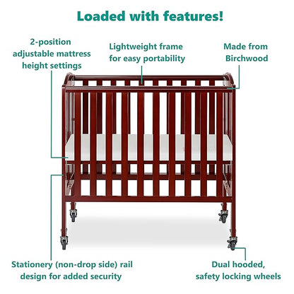 3-in-1 Folding Portable Crib, Cherry, Large - LeafyLoom