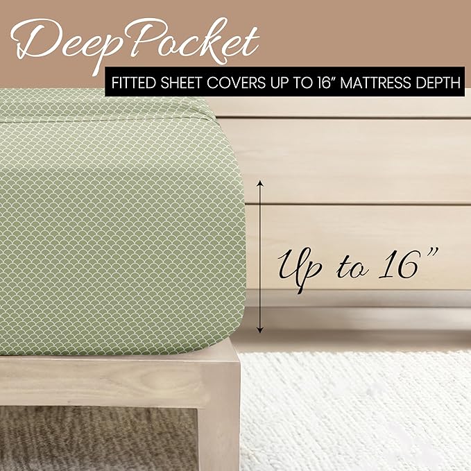 Linen Market 4 Piece Full Bedding Sheet Set (Sage Scallops) - Sleep Better Than Ever with These Ultra-Soft & Cooling Bed Sheets for Your Full Size Bed - Deep Pocket Fits 16" Mattress - LeafyLoom