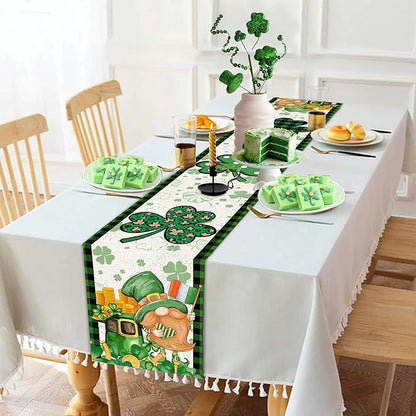 St Patricks Day Table Runner 72 Inches Long Gnome Shamrock Table Runner Happy Saint Patrick’s Day Decor for Kitchen Dining Table Home Party Decorations Unibyby