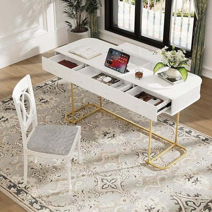 NicBex Laik-DW-00001-DX Desks, 48.26" W x 23.62" D x 30.7" H, Gold+White - LeafyLoom