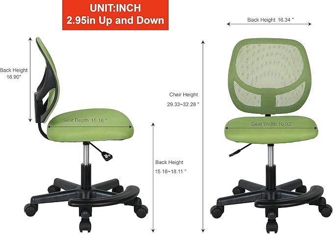 Amazon Basics Kids Adjustable Mesh Low-Back Swivel Study Desk Chair with Footrest, Green - LeafyLoom