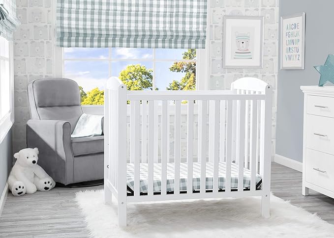 Delta Children Emery Mini Convertible Baby Crib & Twinkle Stars 3-Inch Waterproof Mini Crib Mattress, Bianca White - LeafyLoom