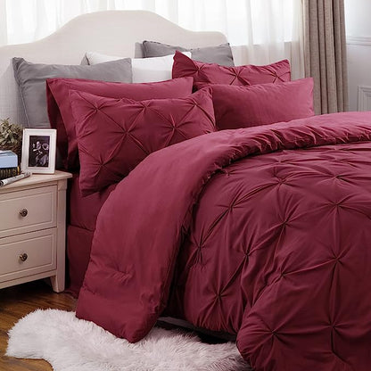 Bedsure Full Size Comforter Sets - Bedding Sets Full 7 Pieces, Bed in a Bag Burgundy Bed Sets with Comforter, Sheets, Pillowcases & Shams - LeafyLoom