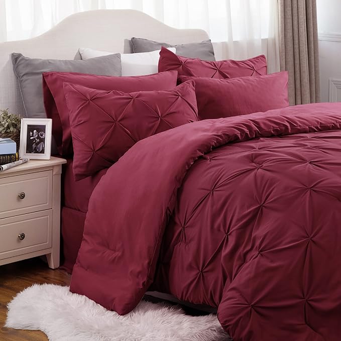 Bedsure Twin XL Comforter Set - Extra Long 5 Pieces Dorm Room Essentials, Pinch Pleat Bed in a Bag with Comforter, Sheets, Pillowcase & Sham - LeafyLoom