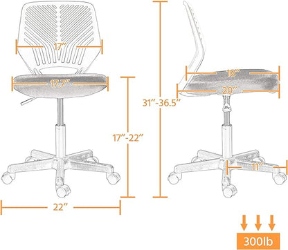 Yaheetech Students Cute Desk Chair Low-Back Armless Study Chair w/Lumbar Support Adjustable Swivel Chair in Home Bedroom School, Dark Gray - LeafyLoom