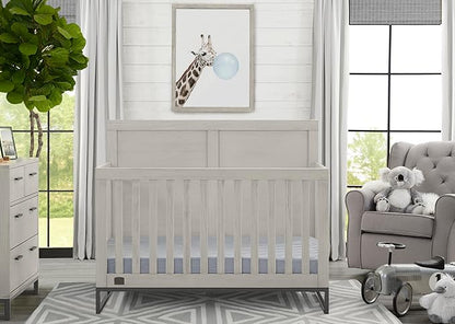 Simmons Kids Foundry 6-in-1 Convertible Baby Crib, Rustic Mist with Matte Black - LeafyLoom