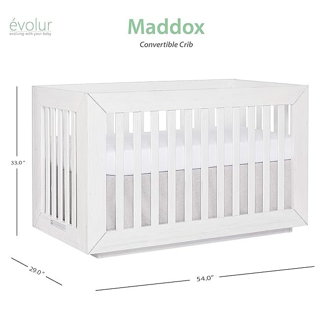 Dream On Me Evolur Maddox Modern Crib, Weathered White - LeafyLoom