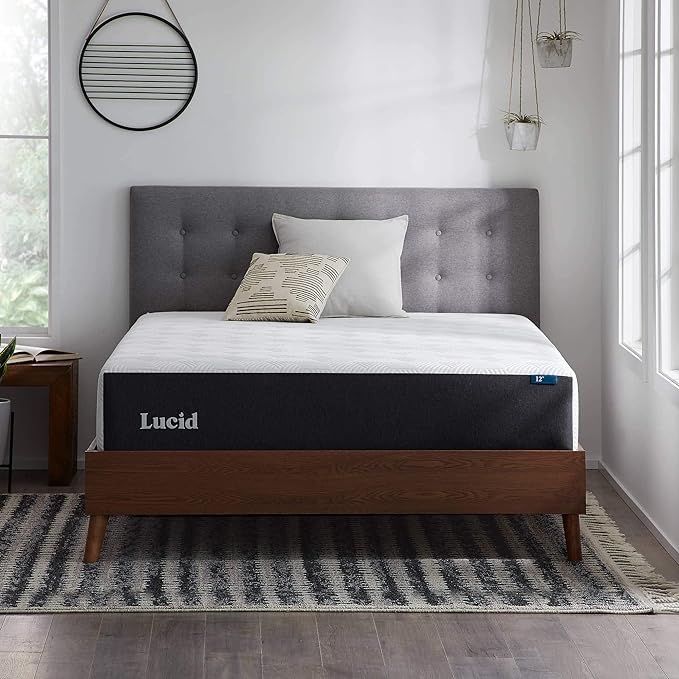 LUCID 12 Inch Memory Foam Mattress - Medium Feel - Memory Foam Infused with Bamboo Charcoal - Gel Infusions - CertiPUR-US Certified - Breathable - King - LeafyLoom