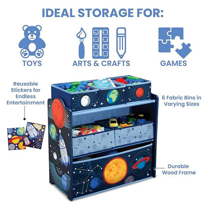 Delta Children Space Adventures Design & Store 6 Bin Toy Storage Organizer - Greenguard Gold Certified, Blue - LeafyLoom