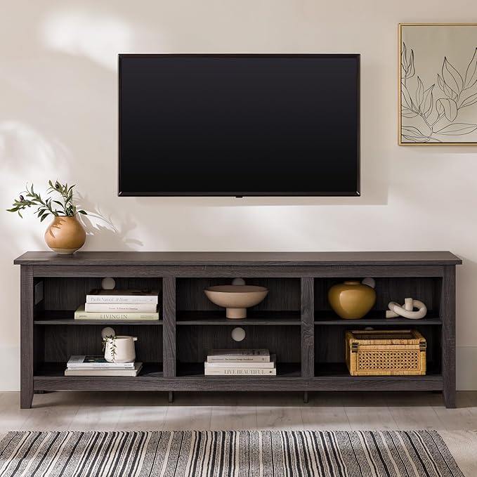 Walker Edison Wren Classic 6 Cubby TV Stand for TVs up to 80 Inches, 70 Inch, Charcoal - LeafyLoom