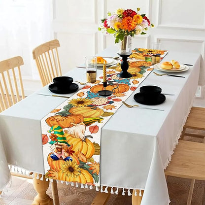 Fall Table Runner 108 Inches Long Autumn Table Runner Pumpkins Maple Leaves Gnome Fall Theme Decor for Kitchen Dining Table Home Party Decorations Unibyby