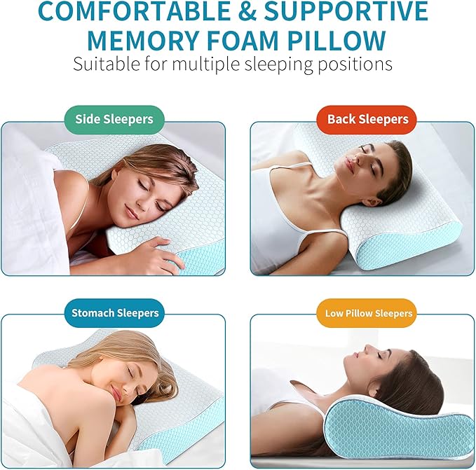 Memory Foam Pillows, Bed Pillow for Sleeping, Ergonomic Cervical Pillow Neck Support Pillow for Side Back Stomach Sleeper, Orthopedic Contour Pillow for Neck and Shoulder Pain - LeafyLoom