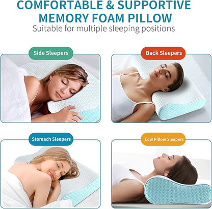 Memory Foam Pillows, Bed Pillow for Sleeping, Ergonomic Cervical Pillow Neck Support Pillow for Side Back Stomach Sleeper, Orthopedic Contour Pillow for Neck and Shoulder Pain - LeafyLoom