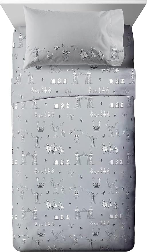 Jay Franco Disney Haunted Mansion Happy Haunts Damask 7 Piece Full Bed Set - includes Reversible Comforter & Sheet Set - Super Soft Fade Resistant Microfiber - (Official Disney Product) - LeafyLoom